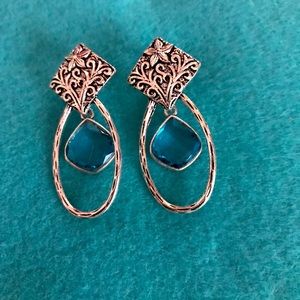 NEW Blue Topaz Drop Dangle Silver Earrings, 1.8”
